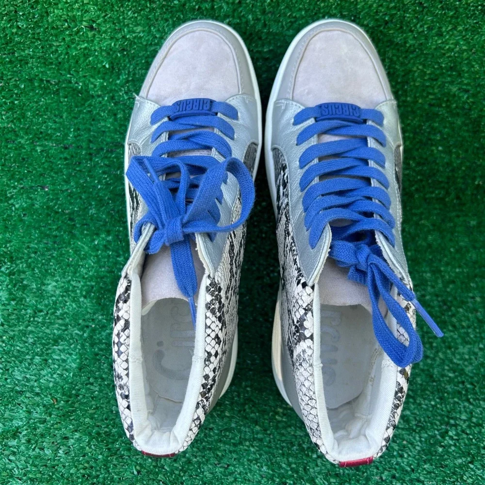 Circus by Sam Edelman Deszi Snakeskin High Top Sneakers Grey Blue Silver Size 9M